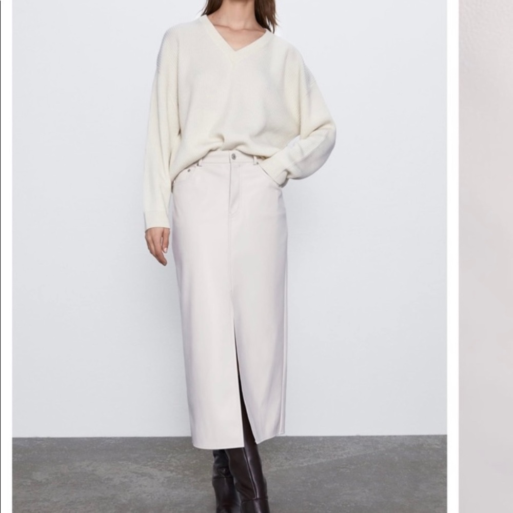 Zara off white faux leather midi skirt